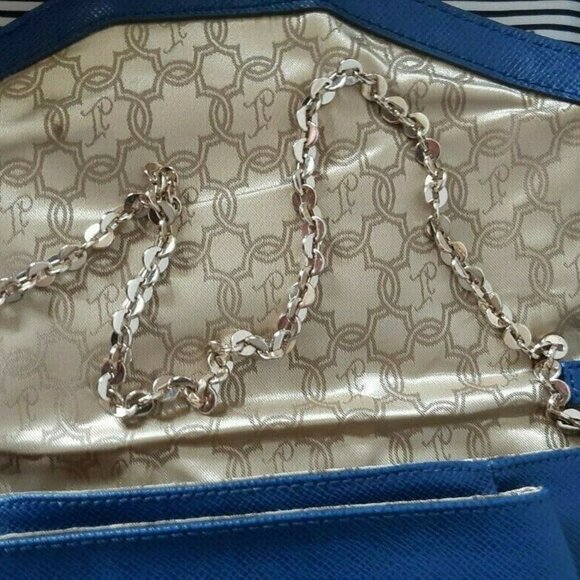 IVANKA TRUMP clutch envelope shoulder purse chain link strap mock croc blue - Picture 7 of 8